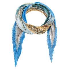 Écharpe en soie plissée Chasse au Bois bleue d'Hermès