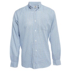 Hermes Blue Checked Cotton Button Down Full Sleeve Shirt L