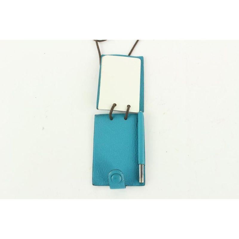 Blaue Chevre-Mini-Notizkarten von Hermès mit  925 Silber-Bleistift 1012h27 im Angebot 7