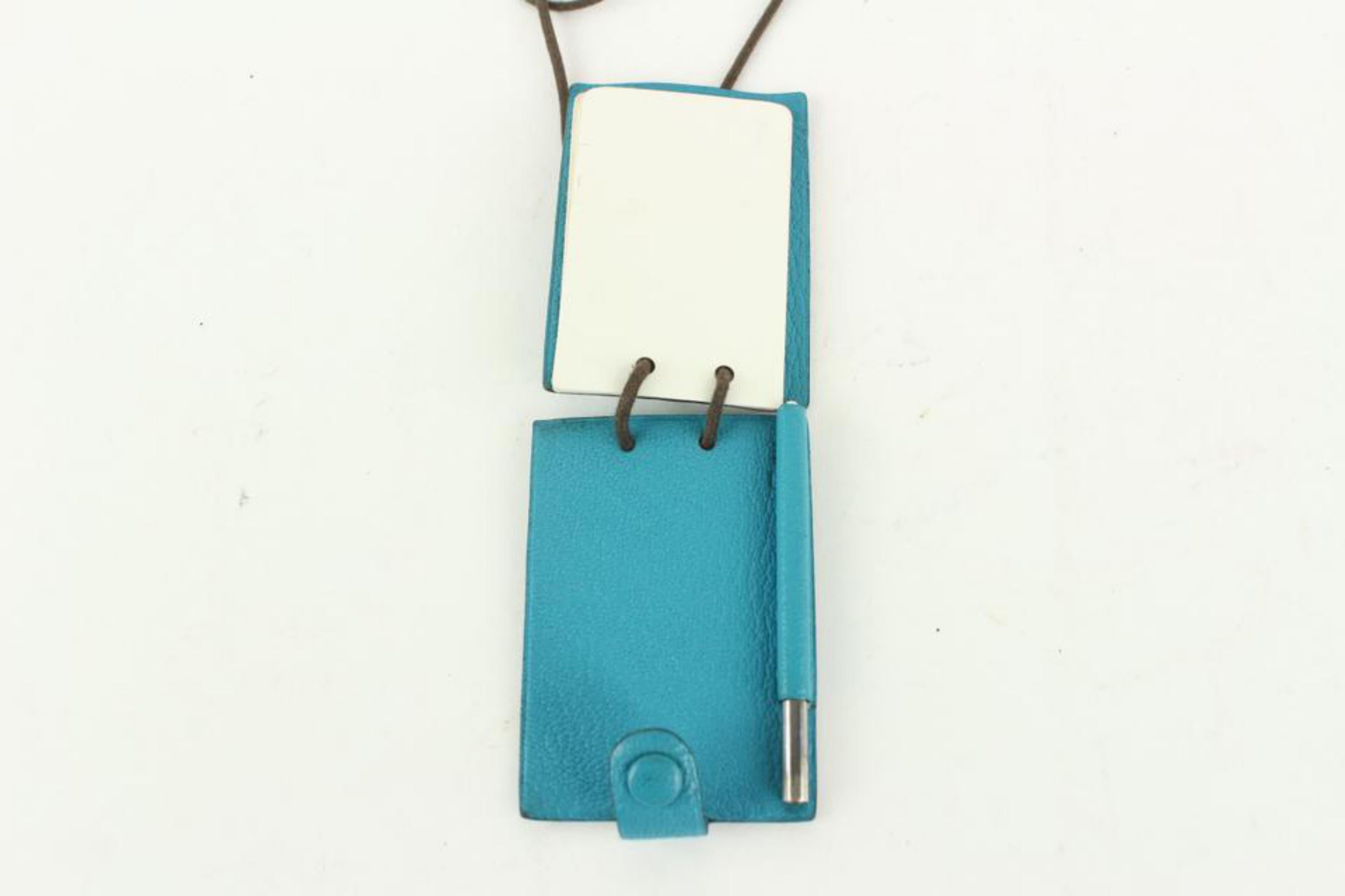 Hermès Blue Chevre Mini Note Cards with  925 Silver Pencil 1012h27 For Sale 4