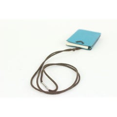 Hermès - Mini-cartes de notes en chèvre bleu avec  Crayon en argent 925 1012h27