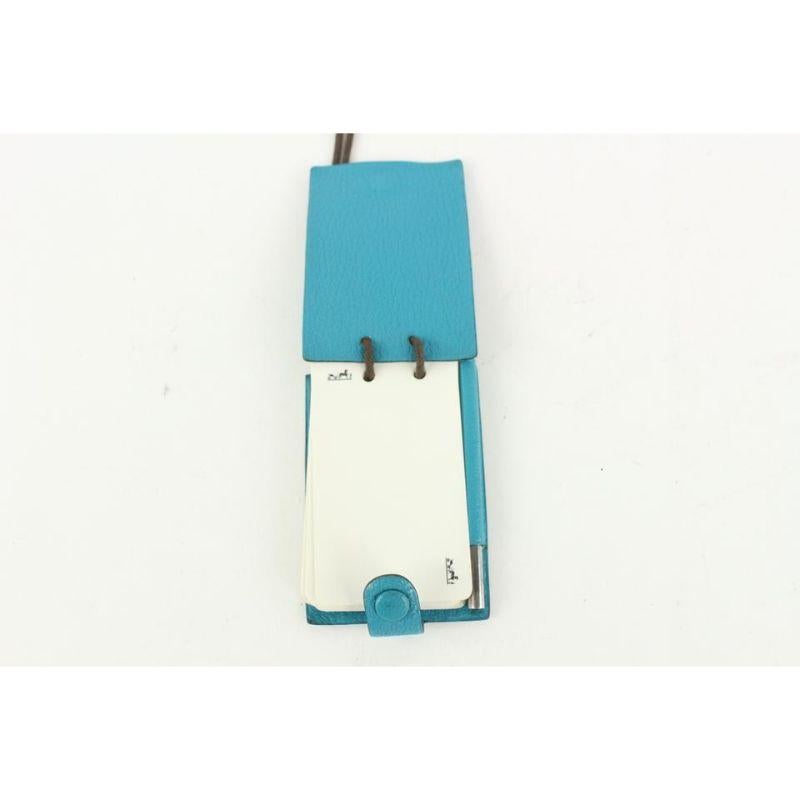Blaue Chevre-Mini-Notizkarten von Hermès mit  925 Silber-Bleistift 1012h27 Damen im Angebot