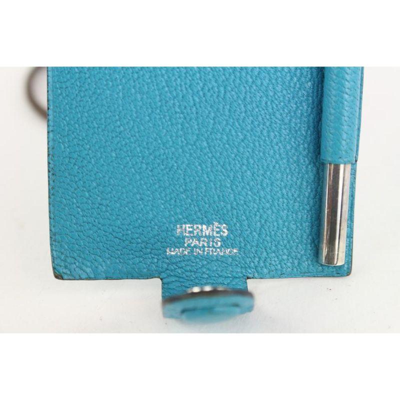 Blaue Chevre-Mini-Notizkarten von Hermès mit  925 Silber-Bleistift 1012h27 im Angebot 1