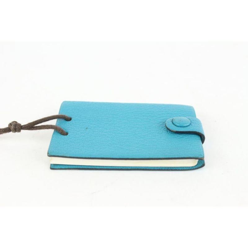 Blaue Chevre-Mini-Notizkarten von Hermès mit  925 Silber-Bleistift 1012h27 im Angebot 5