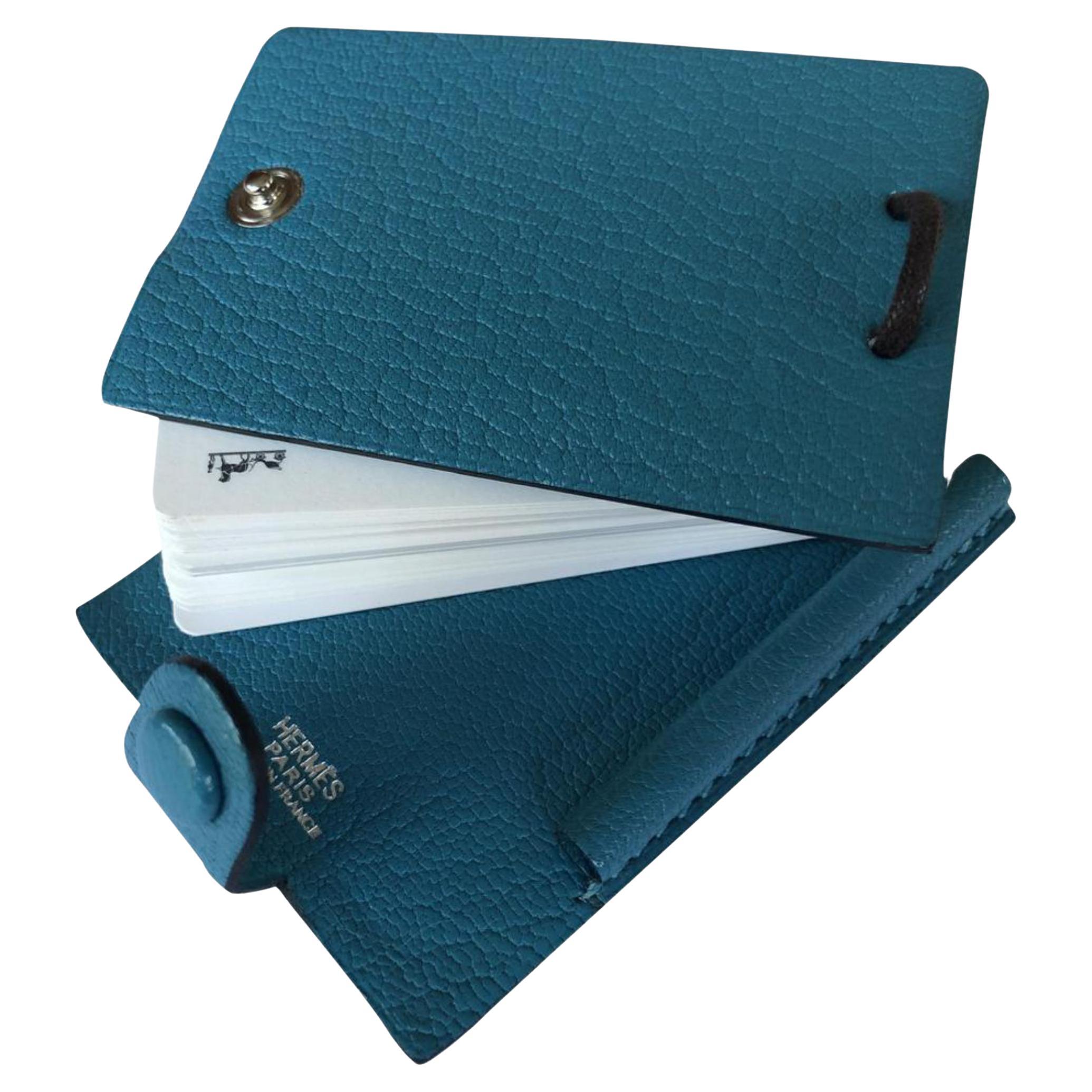 Hermès Blue Chevre Mini Note Cards with  Écran en argent 925 1012h27 en vente