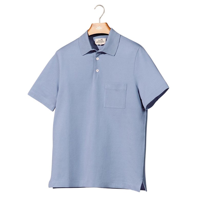 Hermes Blue Ciel H embroidered buttoned polo shirt For Sale at 1stDibs