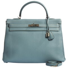 Hermes Blue Ciel Kelly 35 Togo Palladium Bag