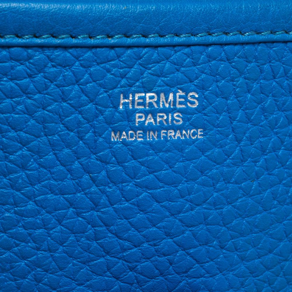 Hermes Blue Clemence Leather Evelyne III GM Bag 7
