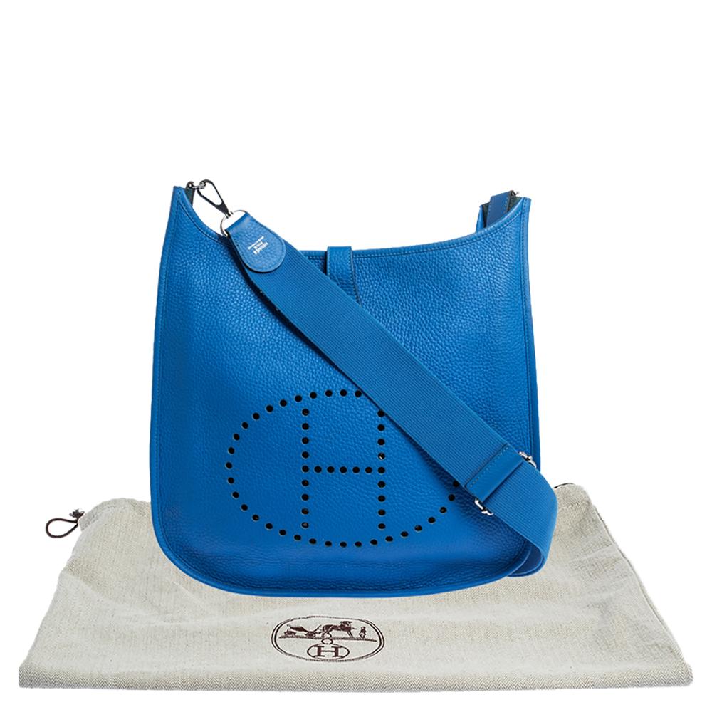 Hermes Blue Clemence Leather Evelyne III GM Bag 10