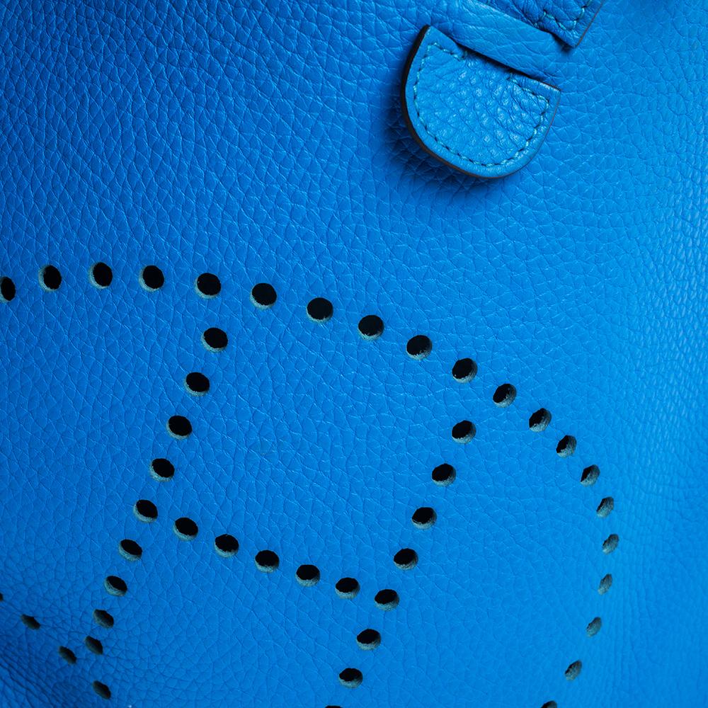 Hermes Blue Clemence Leather Evelyne III GM Bag 4