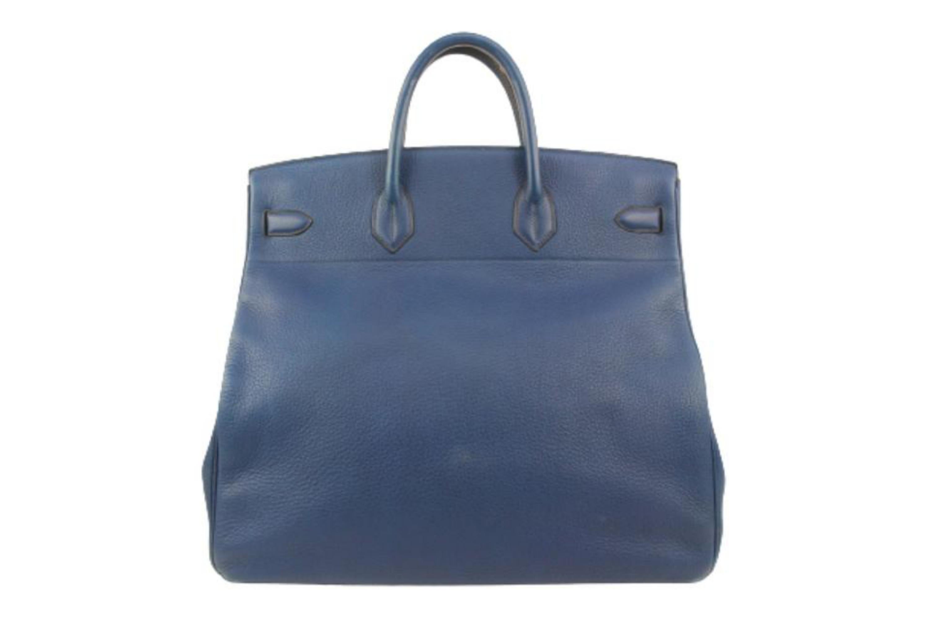 Hermès Blue Clemence Leather Haut a Courroies Birkin 45 HAC  86h225s 5