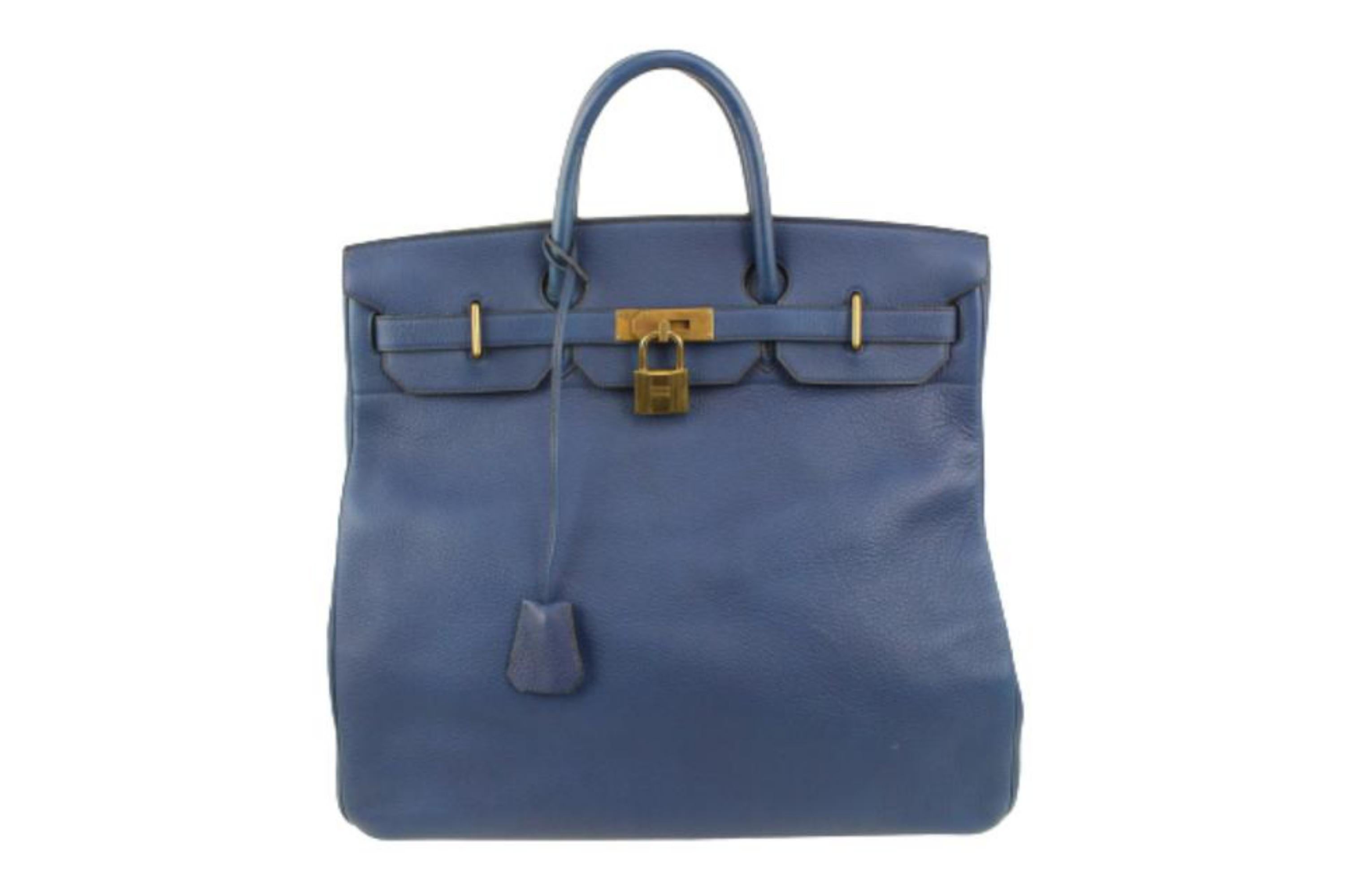 Hermès Blue Clemence Leather Haut a Courroies Birkin 45 HAC  86h225s 2