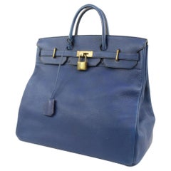 Hermès Bleu Clemence Cuir Haut a Courroies Birkin 45 HAC  86h225s