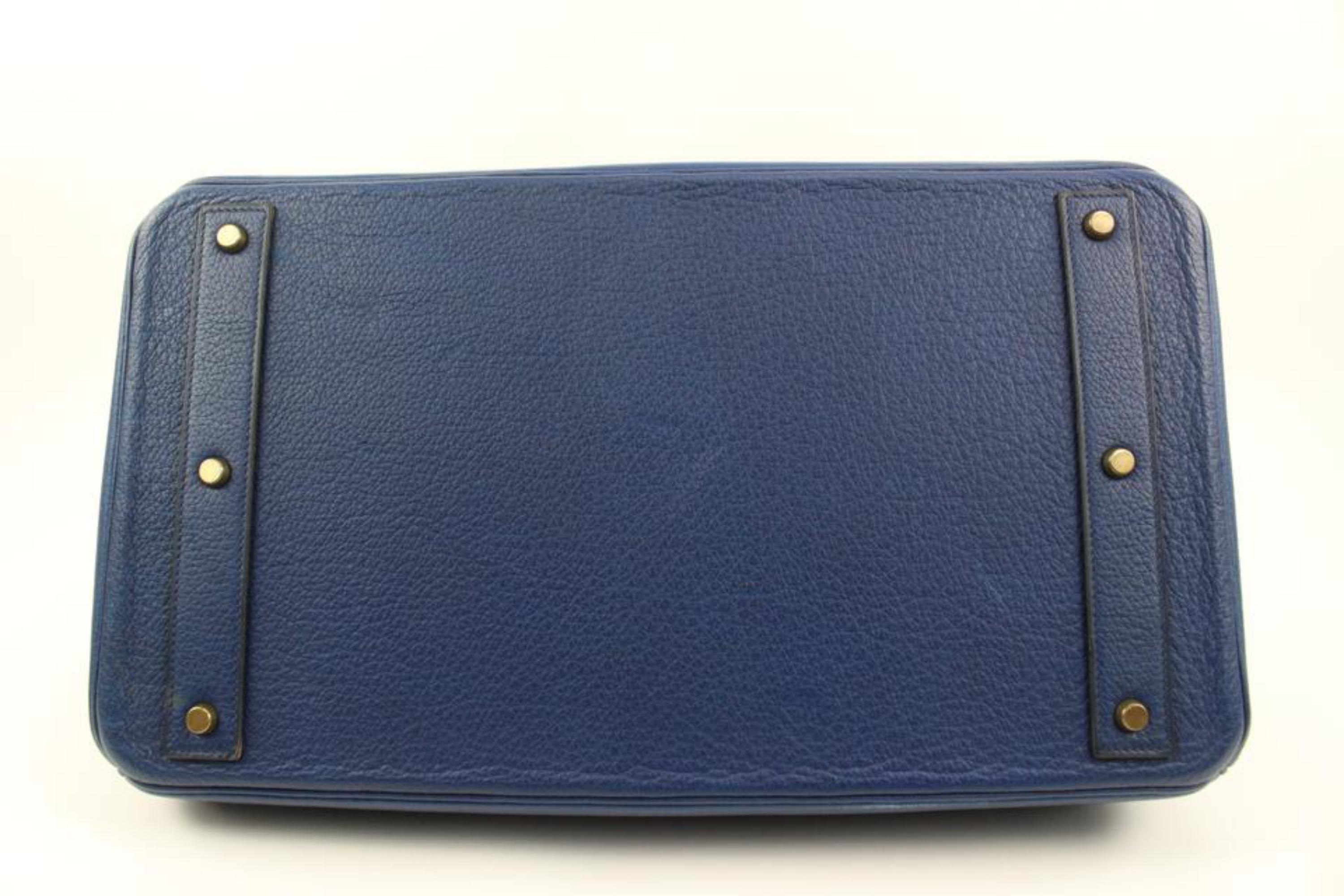 Gray Hermès Blue Clemence Leather Haut a Courroies Birkin 45 HAC s27h9
