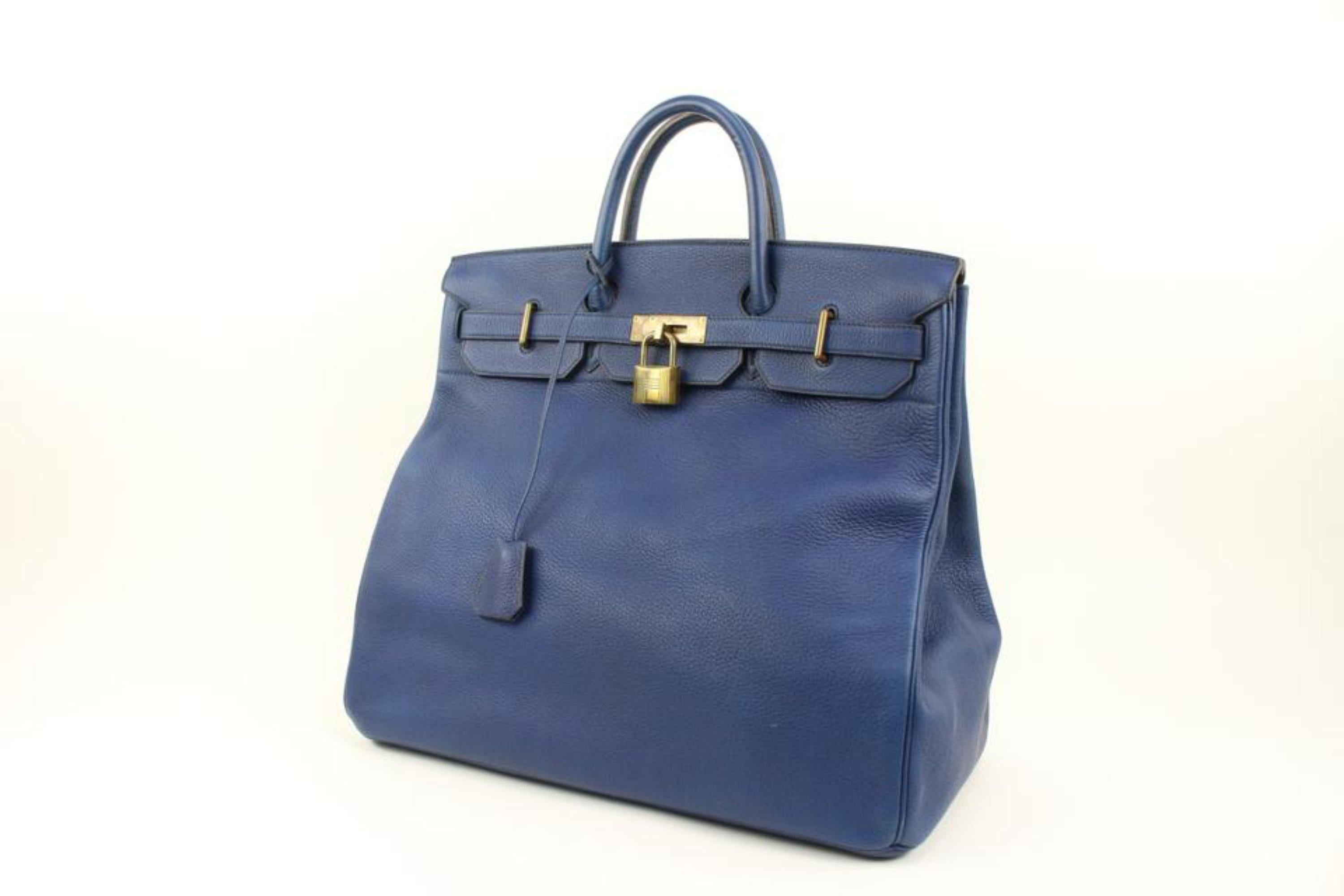 Hermès Blue Clemence Leather Haut a Courroies Birkin 45 HAC s27h9 1