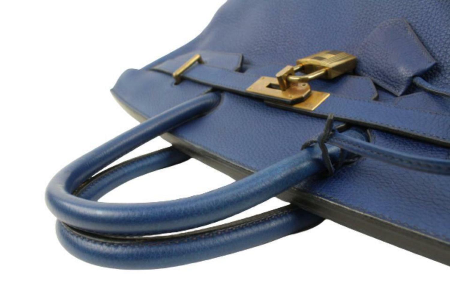 Grigio Hermès Blu Clemence Pelle Haut a Courroies Birkin 45 HAC s27H9a
