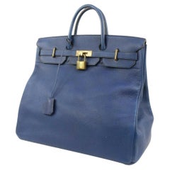 Hermès Blue Clemence Leather Haut a Courroies Birkin 45 HAC s27H9a