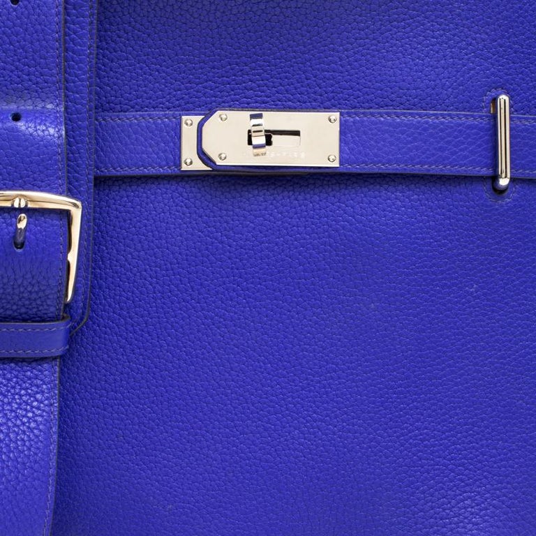 Hermes Blue Clemence Leather Jypsiere 34 Bag For Sale at 1stDibs