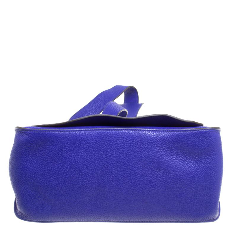 Hermes Blue Clemence Leather Jypsiere 34 Bag In Good Condition In Dubai, Al Qouz 2
