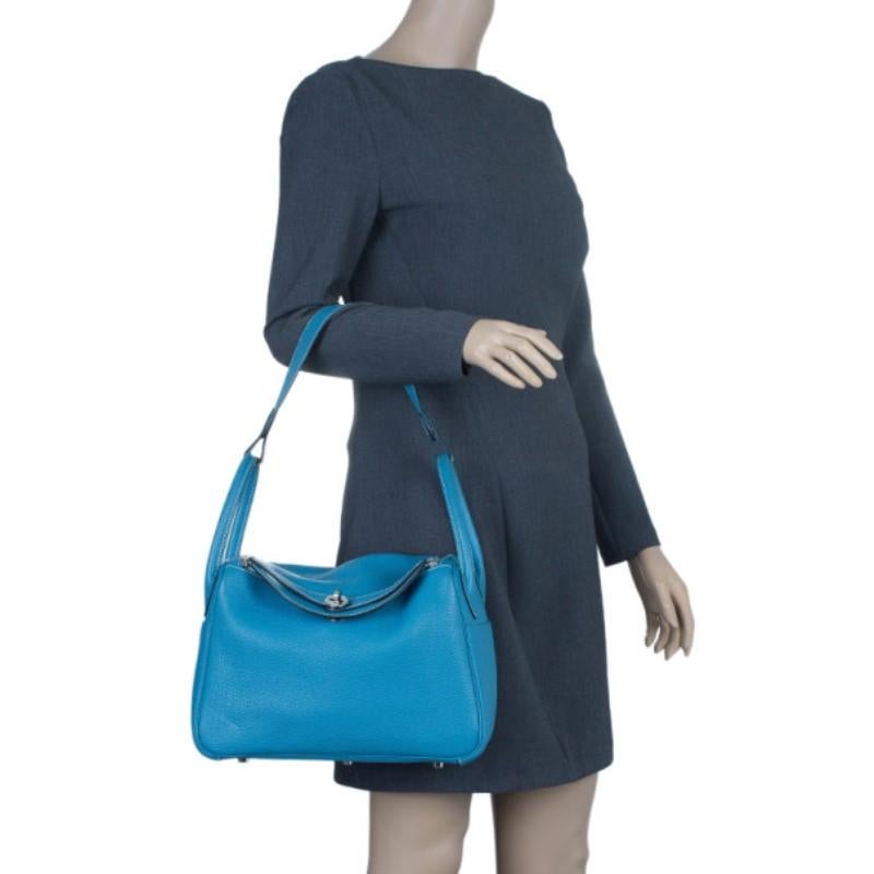 Hermes Blue Clemence Leather Lindy Bag 30 (Blau)
