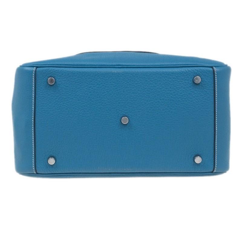 Hermes Blue Clemence Leather Lindy Bag 30 1