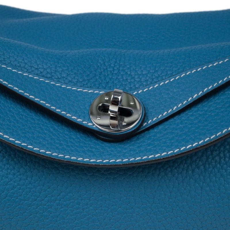 Hermes Blue Clemence Leather Lindy Bag 30 2