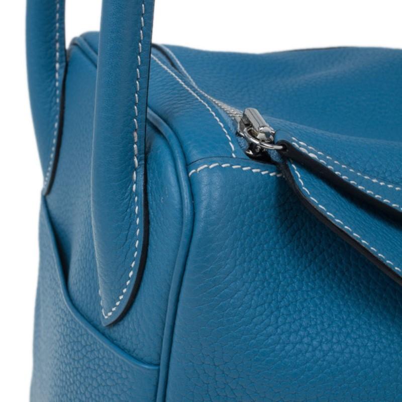 Hermes Blue Clemence Leather Lindy Bag 30 3