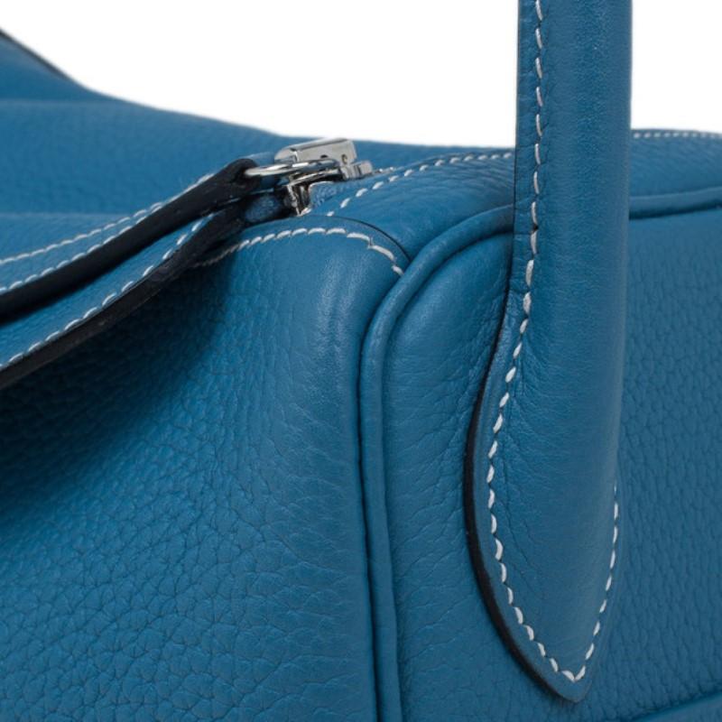 Hermes Blue Clemence Leather Lindy Bag 30 4
