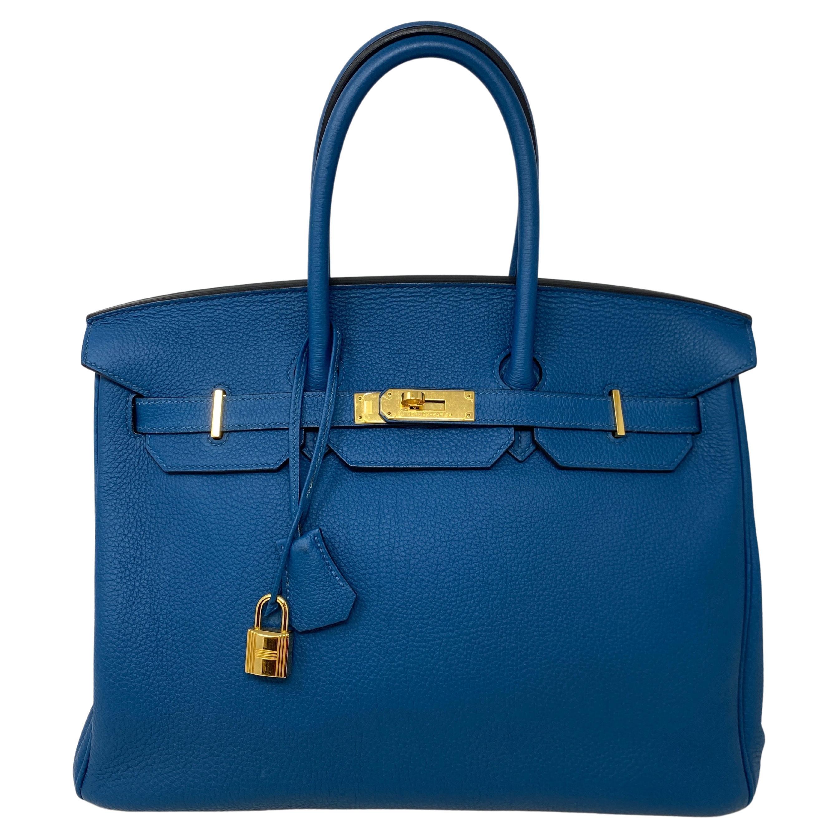Hermes Blue Colvert Birkin 35 Bag 
