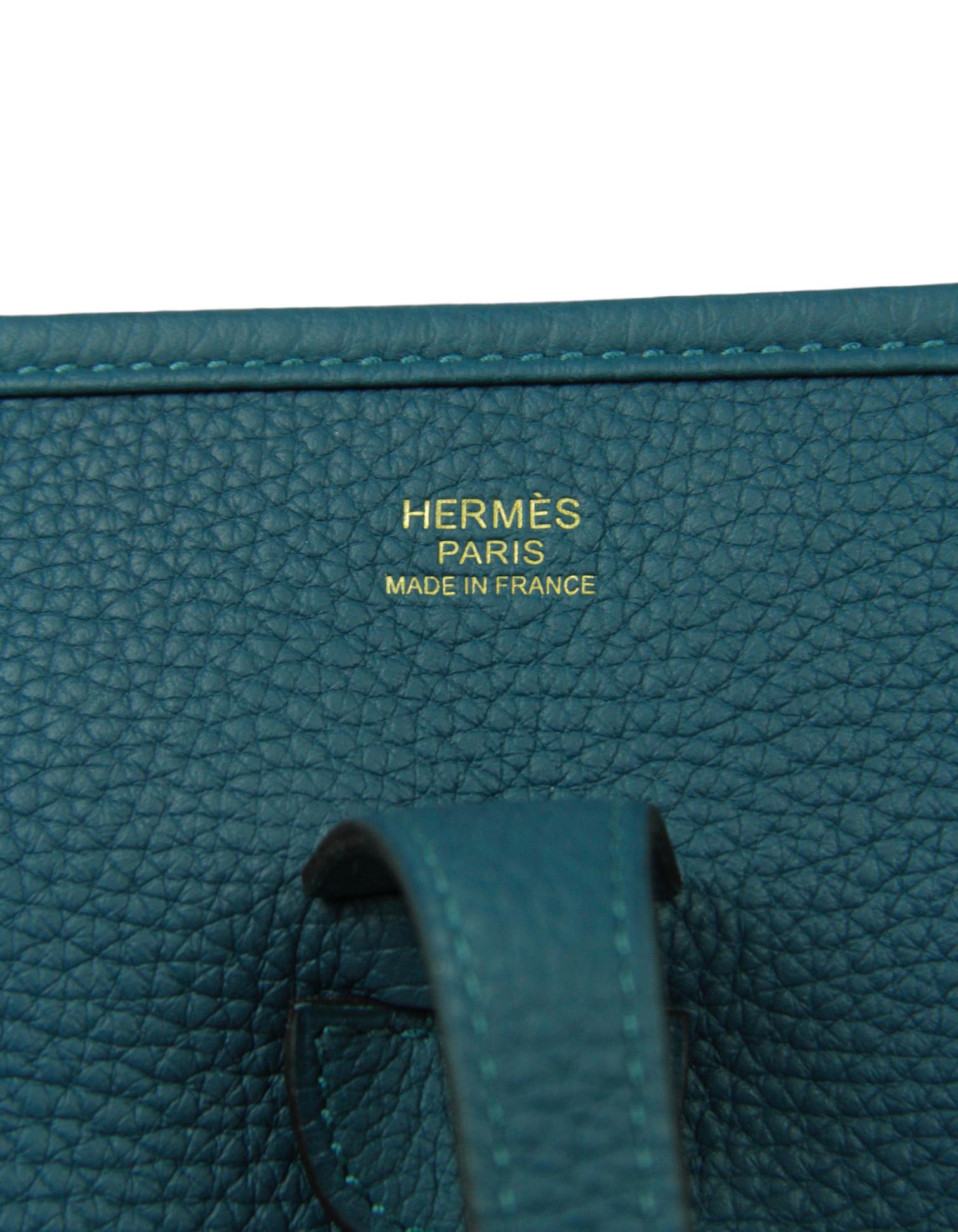 Hermes Blue Colvert Clemence Evelyne III 29 PM Messenger Bag W/ GHW For Sale 3
