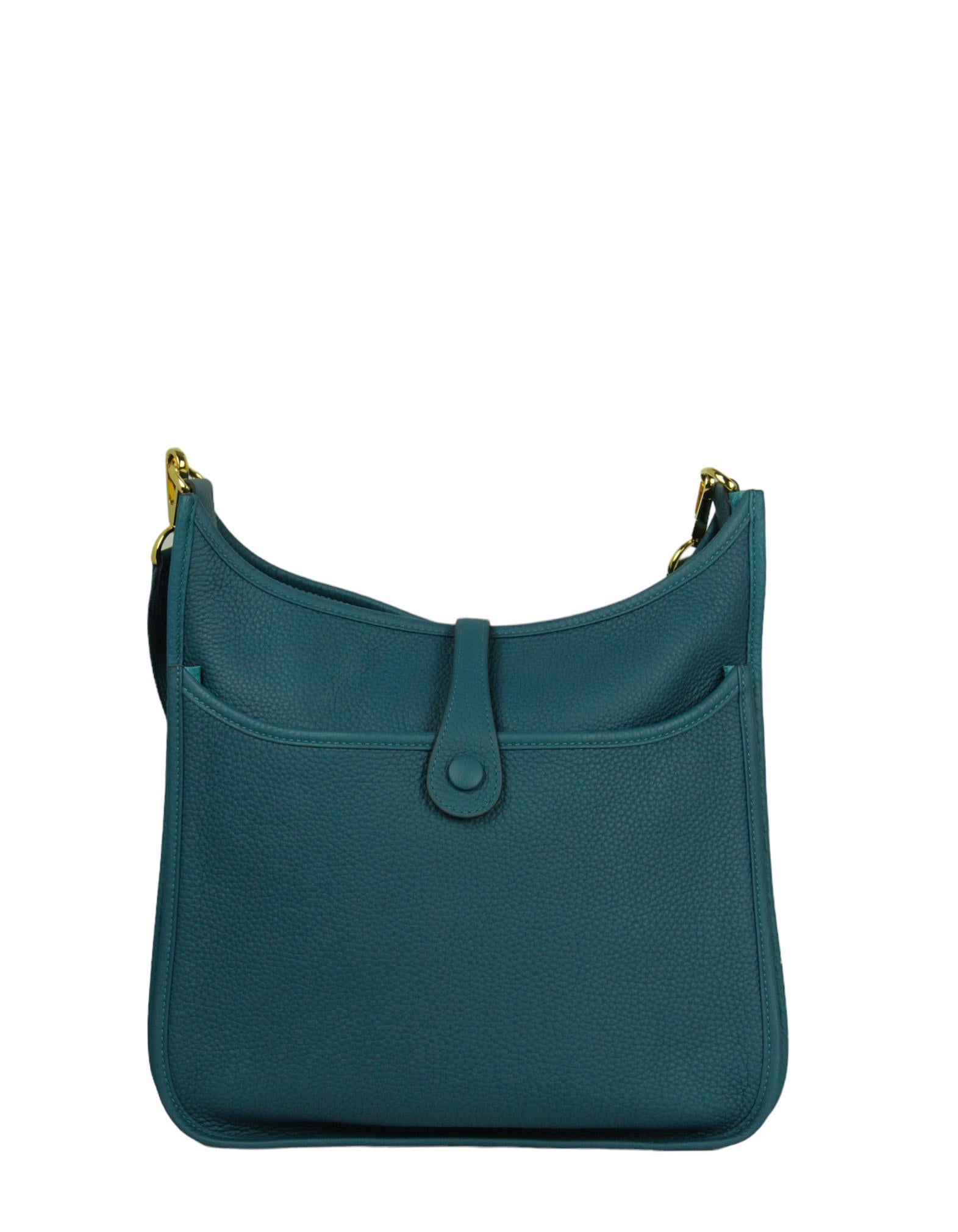 Hermes Blue Colvert Clemence Leather Evelyne III 29 PM Messenger Bag W/ GHW In Excellent Condition For Sale In New York, NY