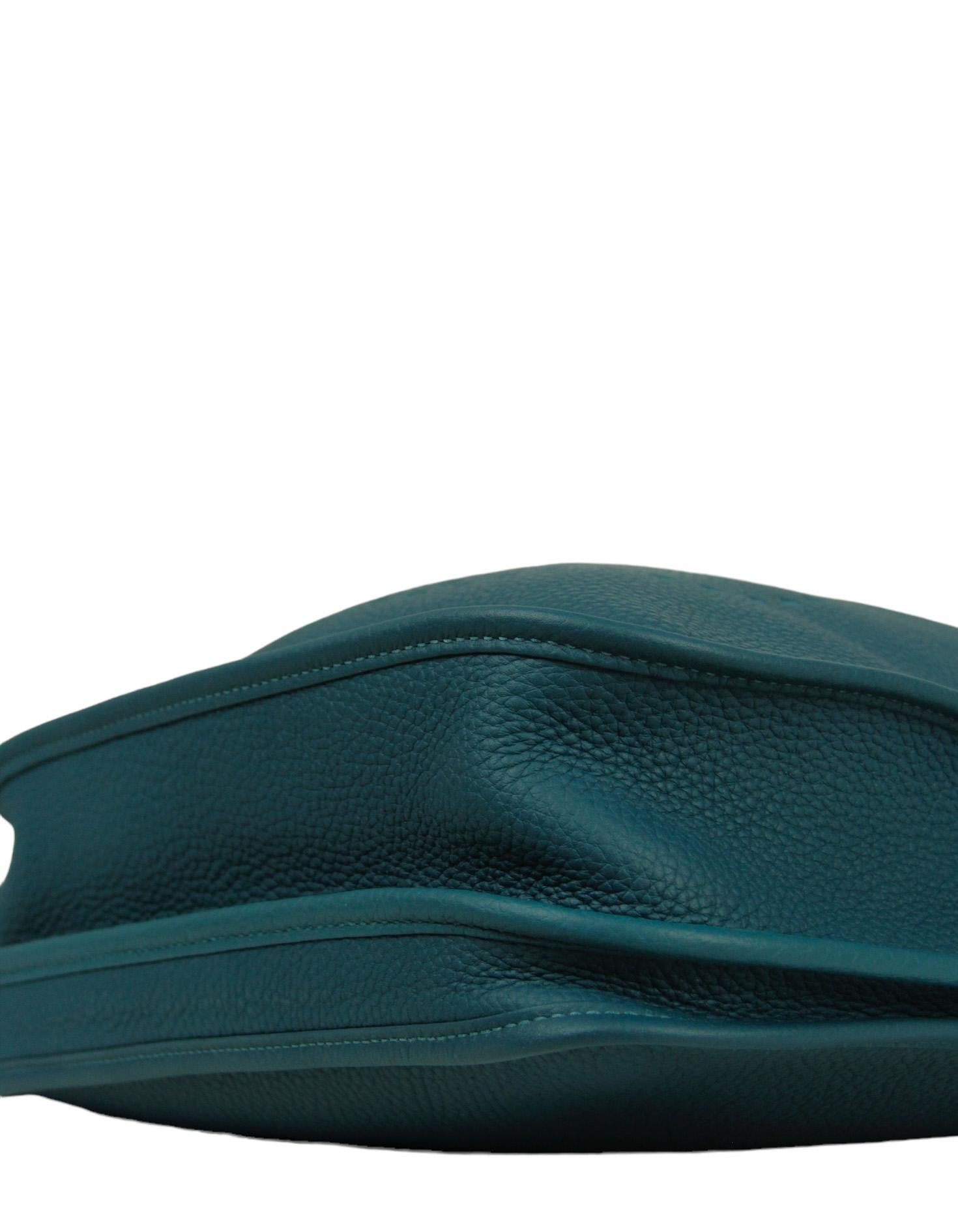 Women's or Men's Hermes Blue Colvert Clemence Leather Evelyne III 29 PM Messenger Bag W/ GHW For Sale