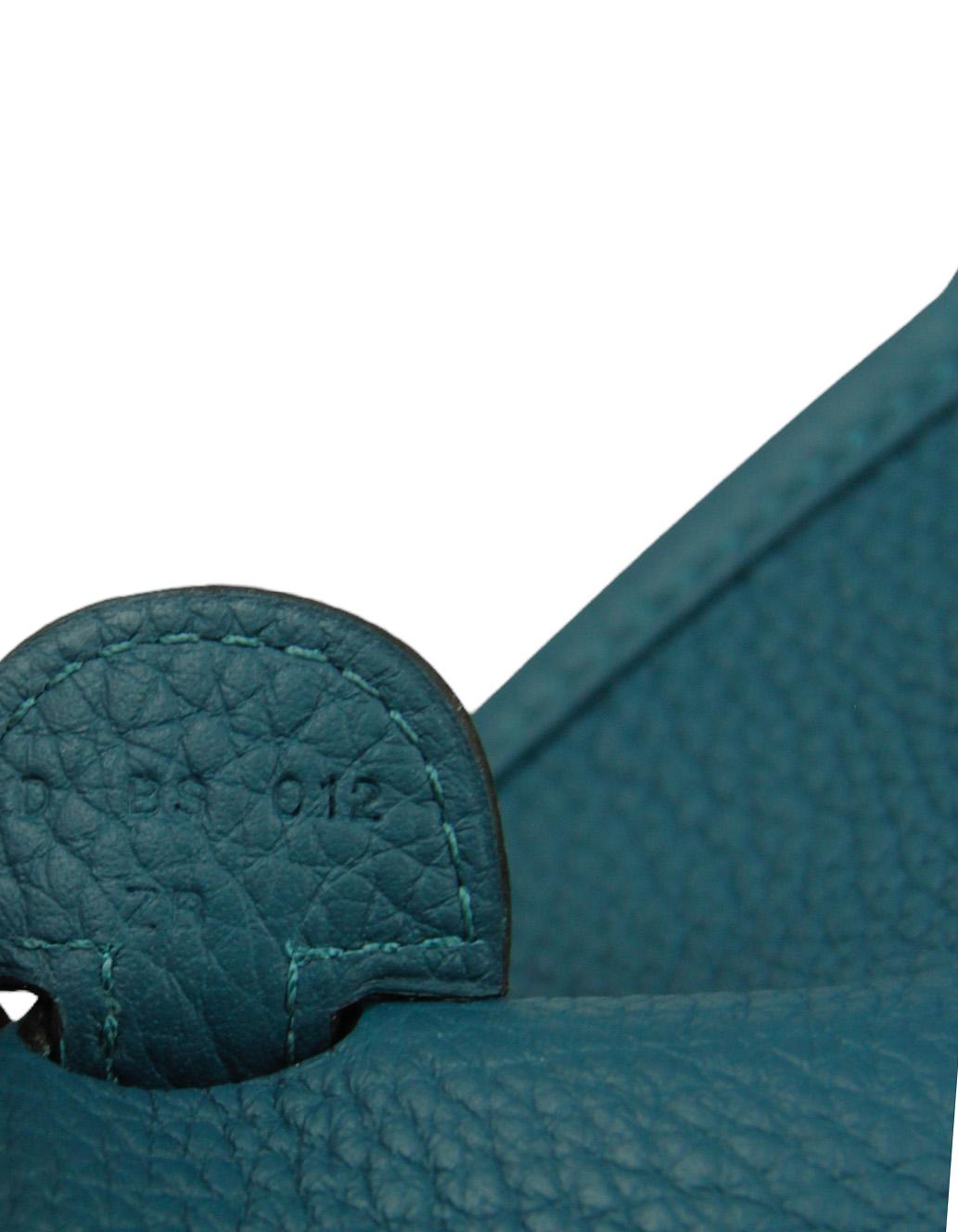 Hermes Blue Colvert Clemence Leather Evelyne III 29 PM Messenger Bag W/ GHW For Sale 4