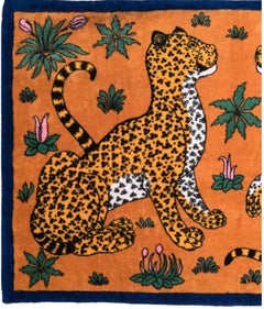 Hermes Blue cotton Beach towel Leopards by C. Vauzelles