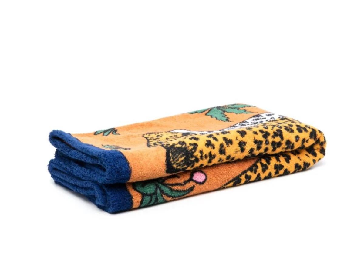 Women's or Men's Hermes Blue cotton Beach towel Leopards by C. Vauzelles 