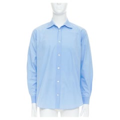 HERMES blue cotton gathered pleated yoke dress shirt EU40 L