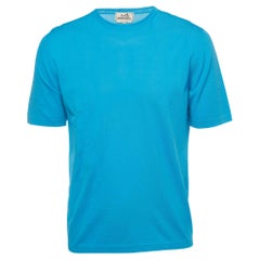 Hermes Blue Cotton Knit Crew Neck T-Shirt L