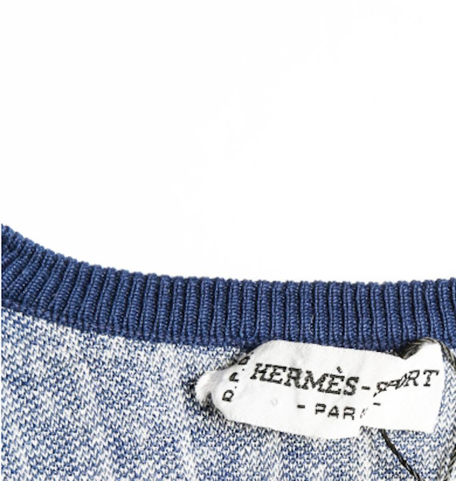 Gray Hermes Blue Cotton Logo Monogram Knit Sweater For Sale