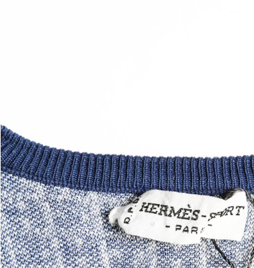 Grigio Hermes - Maglione in cotone blu con logo monogramma in vendita