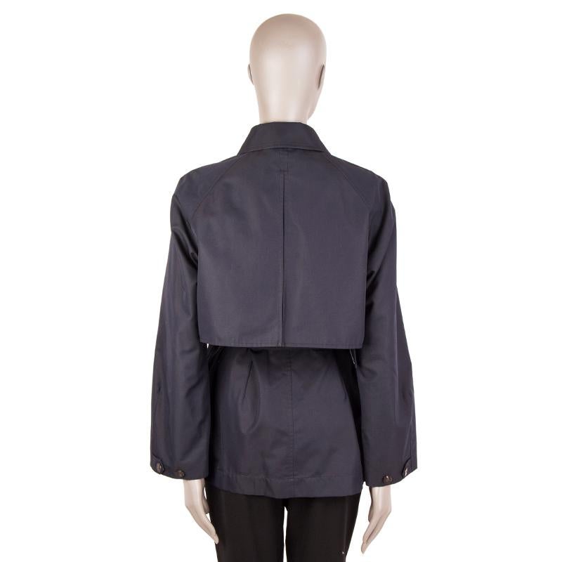 Black HERMES blue cotton TWO PIECE TRENCH COAT Vest & Cropped Jacket 38 S