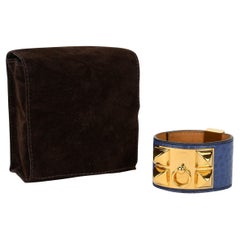 Hermès Blue Croc CDC Gold Bracelet
