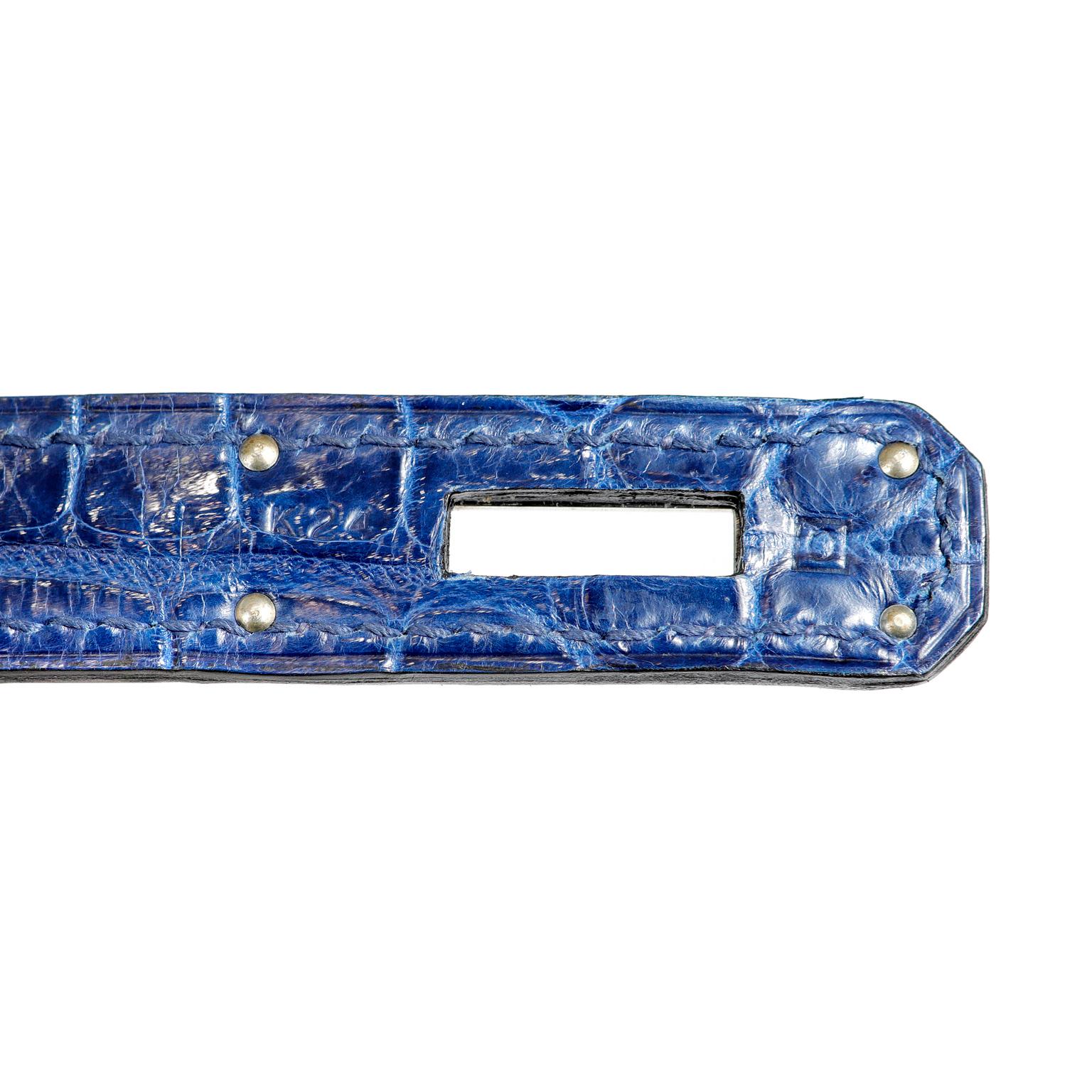 Hermès Blue Crocodile 35 cm Birkin with Palladium Hardware In Excellent Condition In Palm Beach, FL