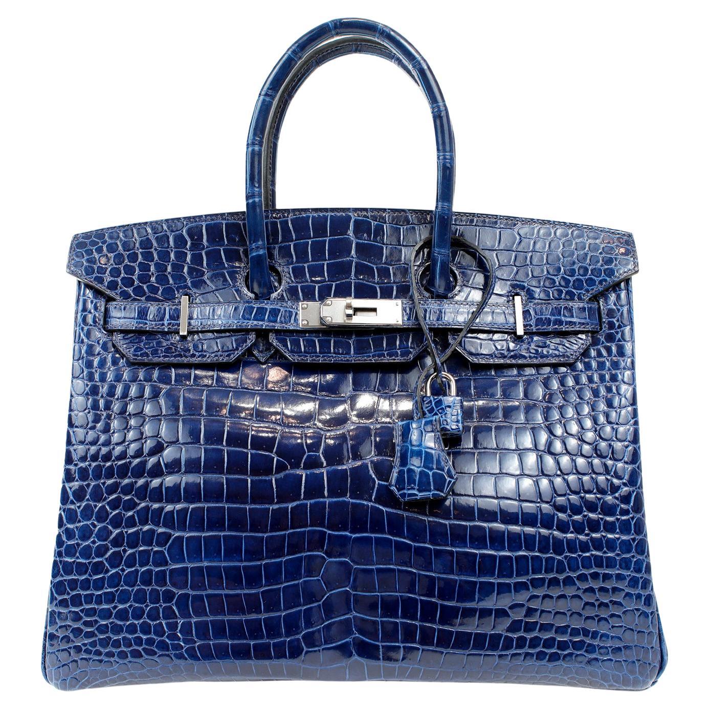 Hermès Blue Crocodile 35 cm Birkin with Palladium Hardware