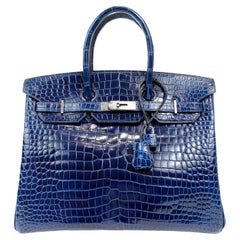 Hermès Blue Crocodile 35 cm Birkin with Palladium Hardware