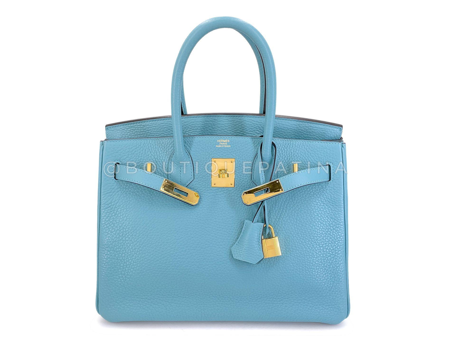 Hermès Blue Cyr Clemence Birkin 30 Tote Bag 24k GHW 68516 For Sale 9