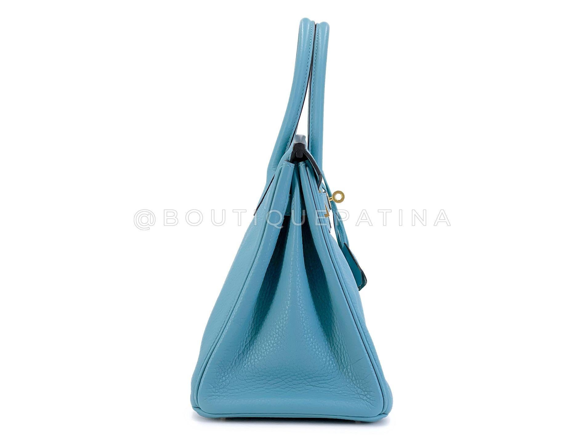 Hermès Blue Cyr Clemence Birkin 30 Tote Bag 24k GHW 68516 In Excellent Condition For Sale In Costa Mesa, CA