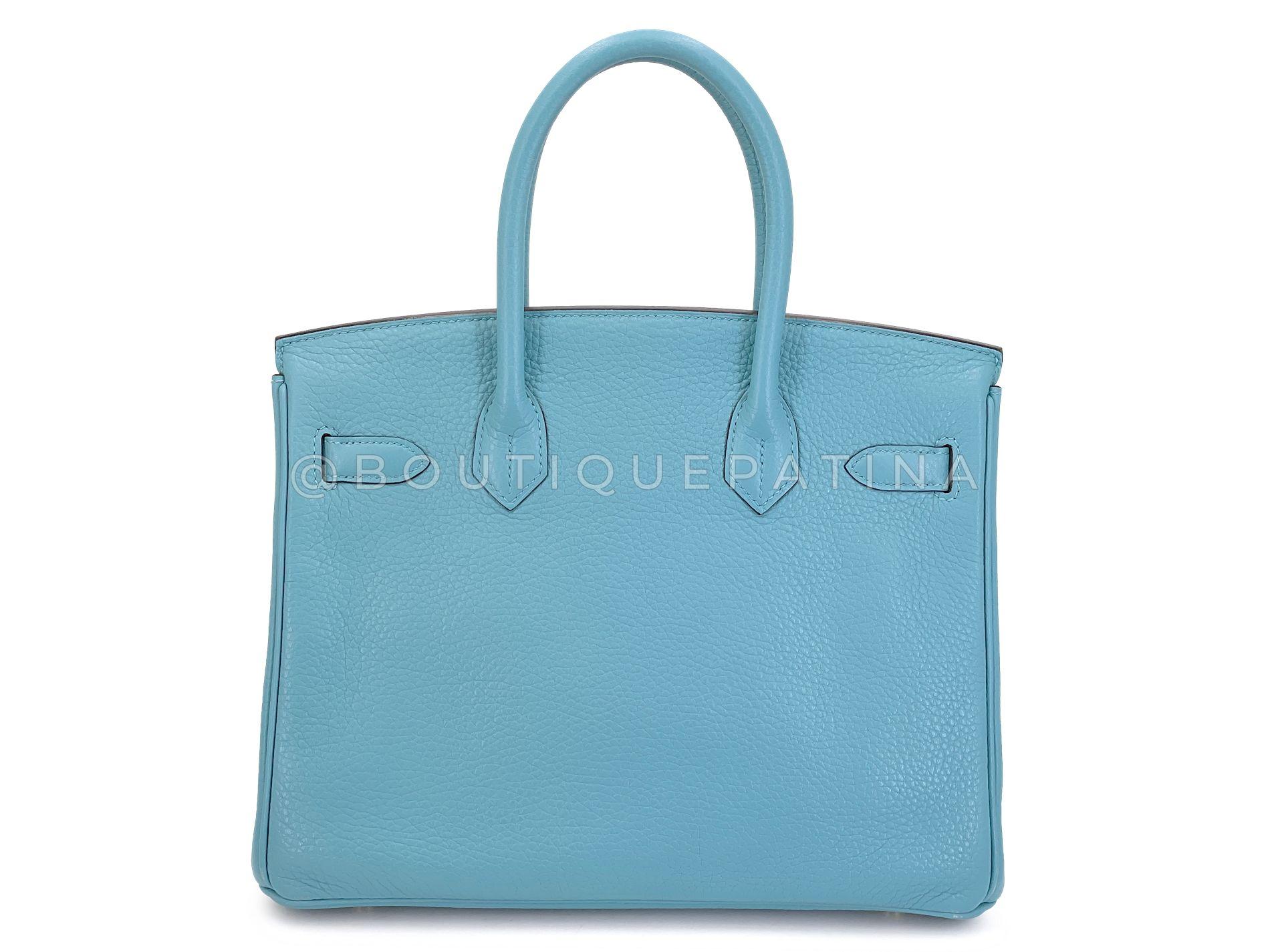 Women's Hermès Blue Cyr Clemence Birkin 30 Tote Bag 24k GHW 68516 For Sale