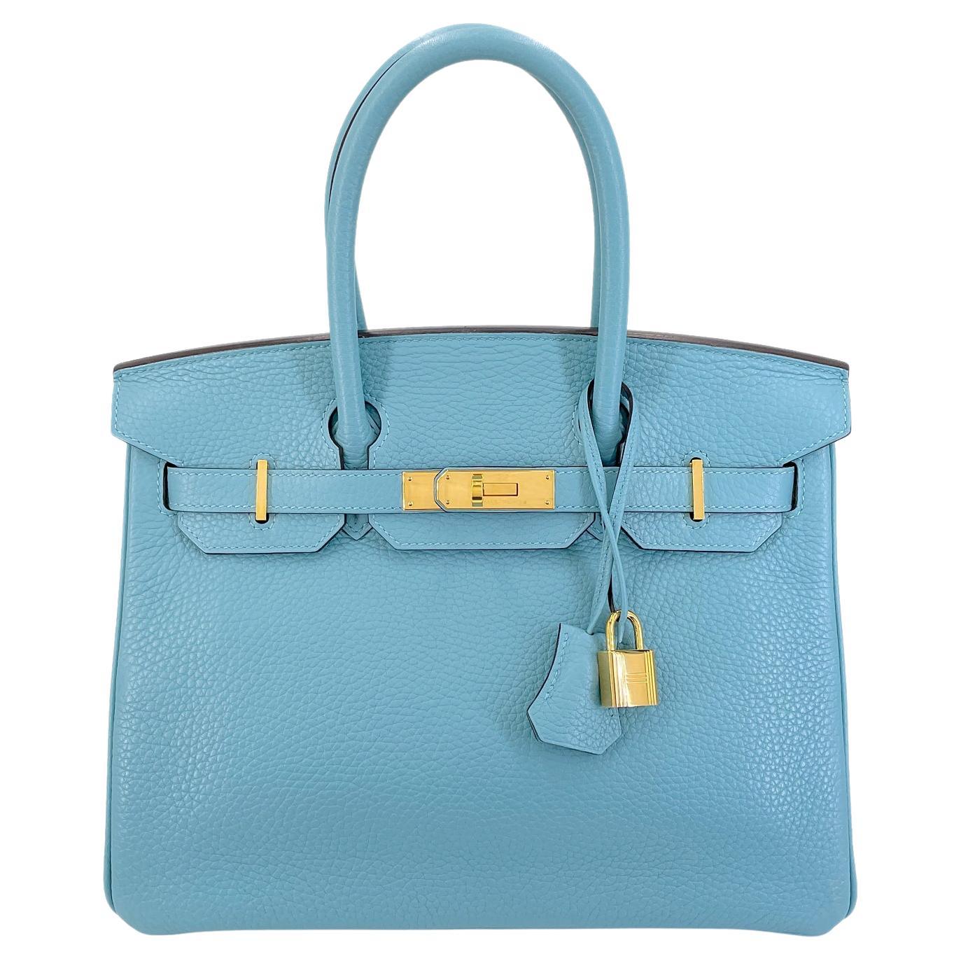 Hermès Blue Cyr Clemence Birkin 30 Tote Bag 24k GHW 68516