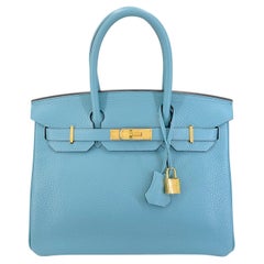 Hermès Blau Cyr Clemence Birkin 30 Tote Tasche 24k GHW 68516
