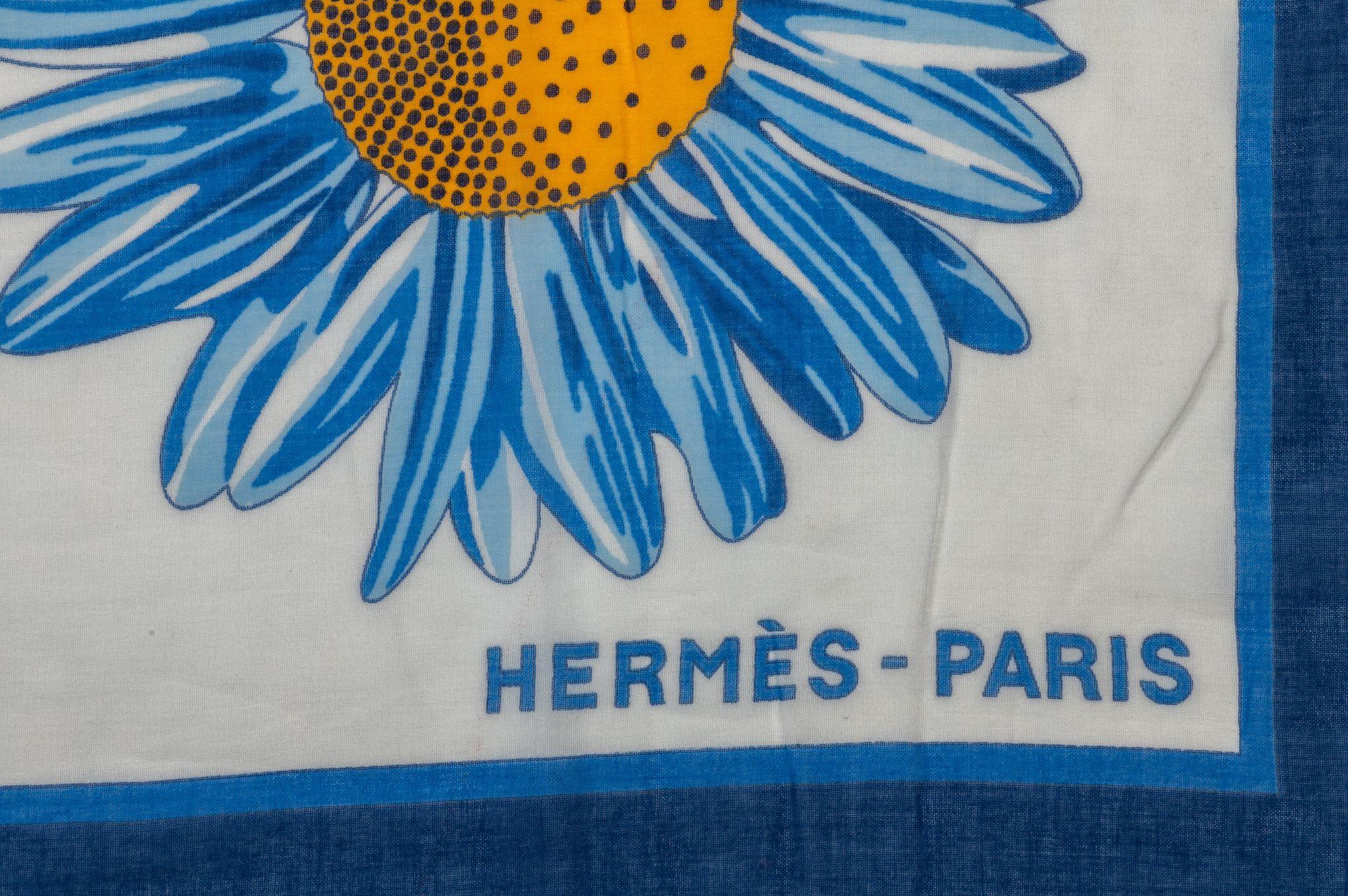 Hermès Blue Daisies Cotton Silk Shawl 1